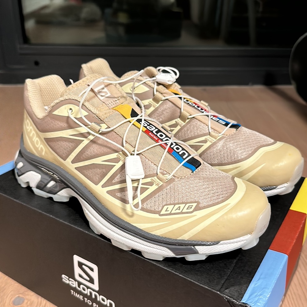 Salomon XT-6 Unisex Clear Mesh And Rubber Trainers in Safari, Size 7.5 MNS